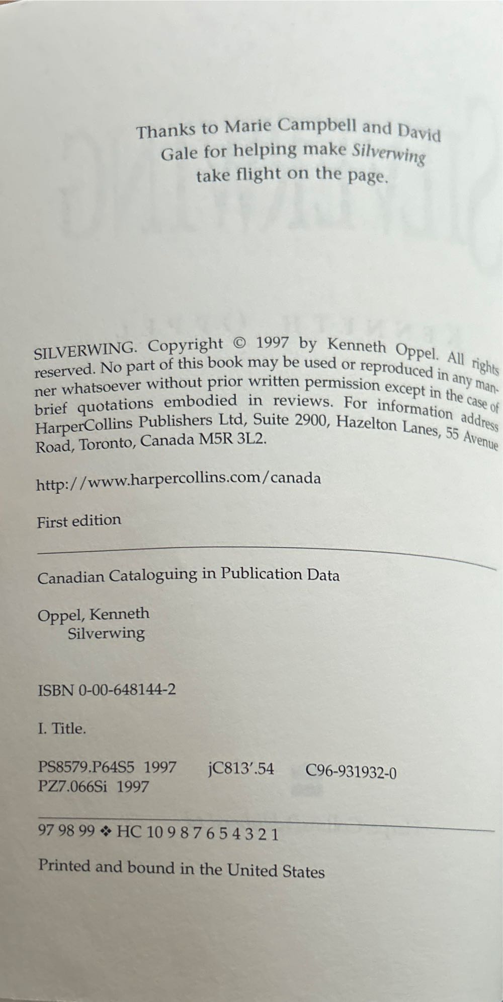 Silverwing - Kenneth Oppel (HarperCollins Canada / Fiction - Paperback) book collectible [Barcode 9780006481447] - Main Image 2