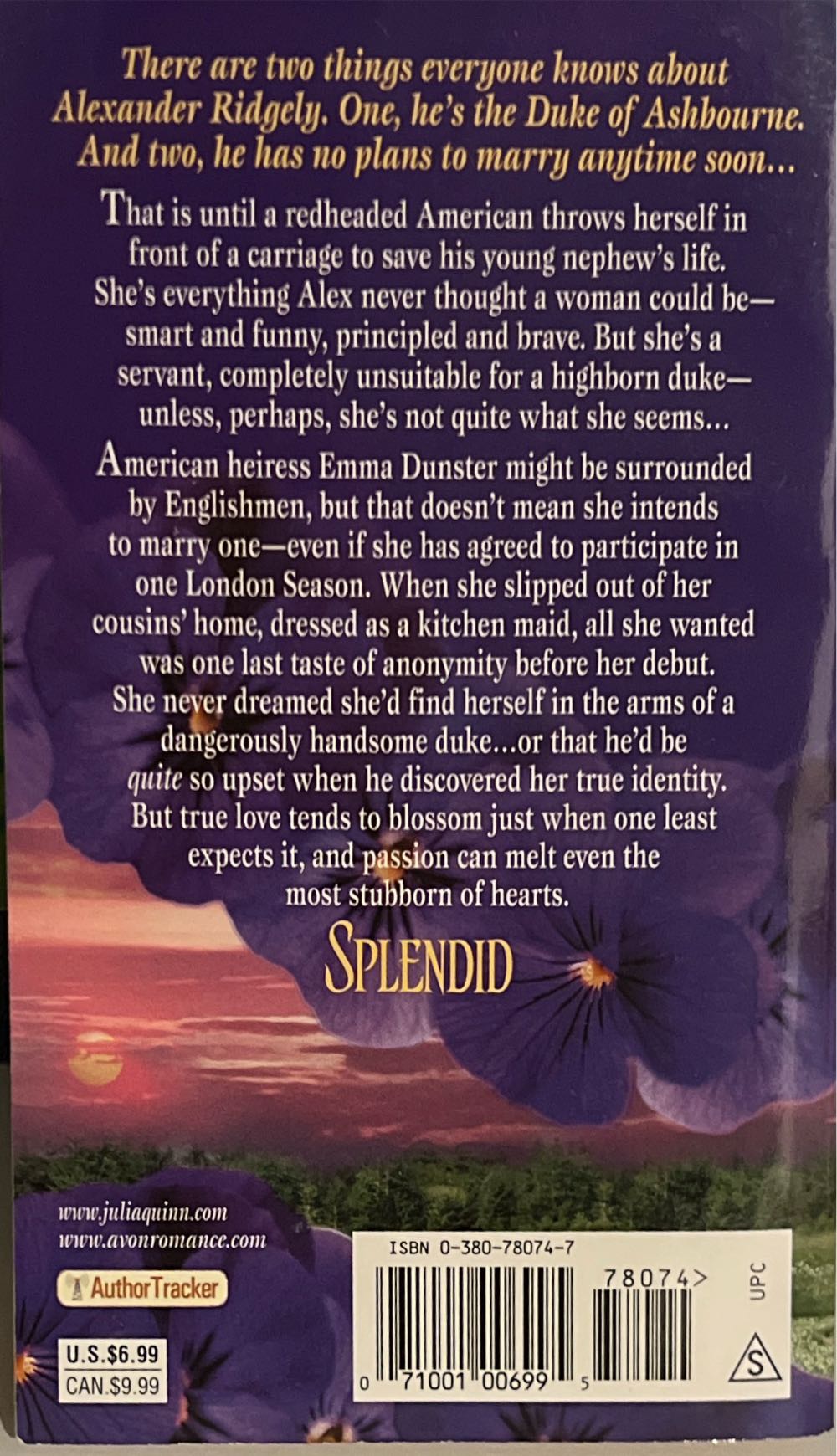 Blydon #1 Splendid - Julia Quinn (Avon Books - Paperback) book collectible [Barcode 9780380780747] - Main Image 2