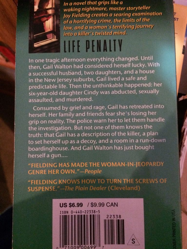 Life Penalty - Joy Fielding (Dell Publishing Company - Paperback) book collectible [Barcode 9780440223382] - Main Image 2