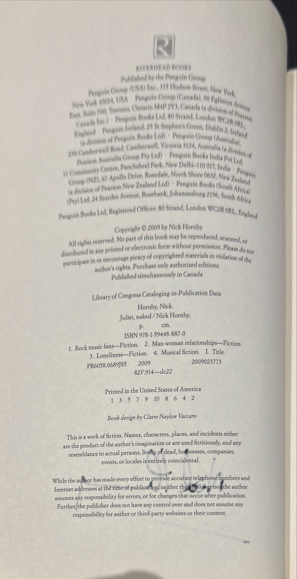 Juliet, Naked - Hornby, Nick (Riverhead Books - Hardcover) book collectible [Barcode 9781594488870] - Main Image 3