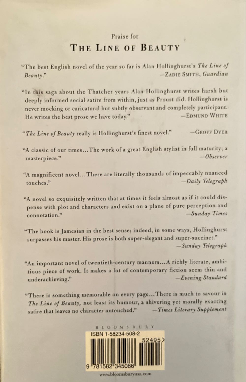 The Line of Beauty - Alan Hollinghurst (Bloomsbury - Hardcover) book collectible [Barcode 9781582345086] - Main Image 2