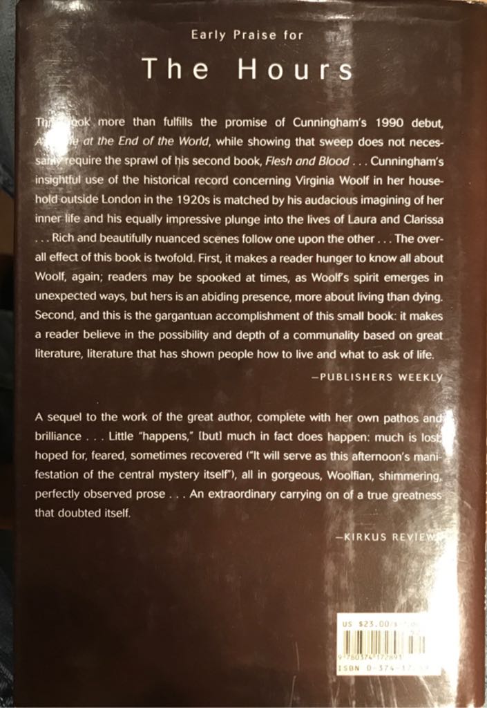 The Hours - Michael Cunningham (Farrar, Straus and Giroux - Hardcover) book collectible [Barcode 9780374172893] - Main Image 2