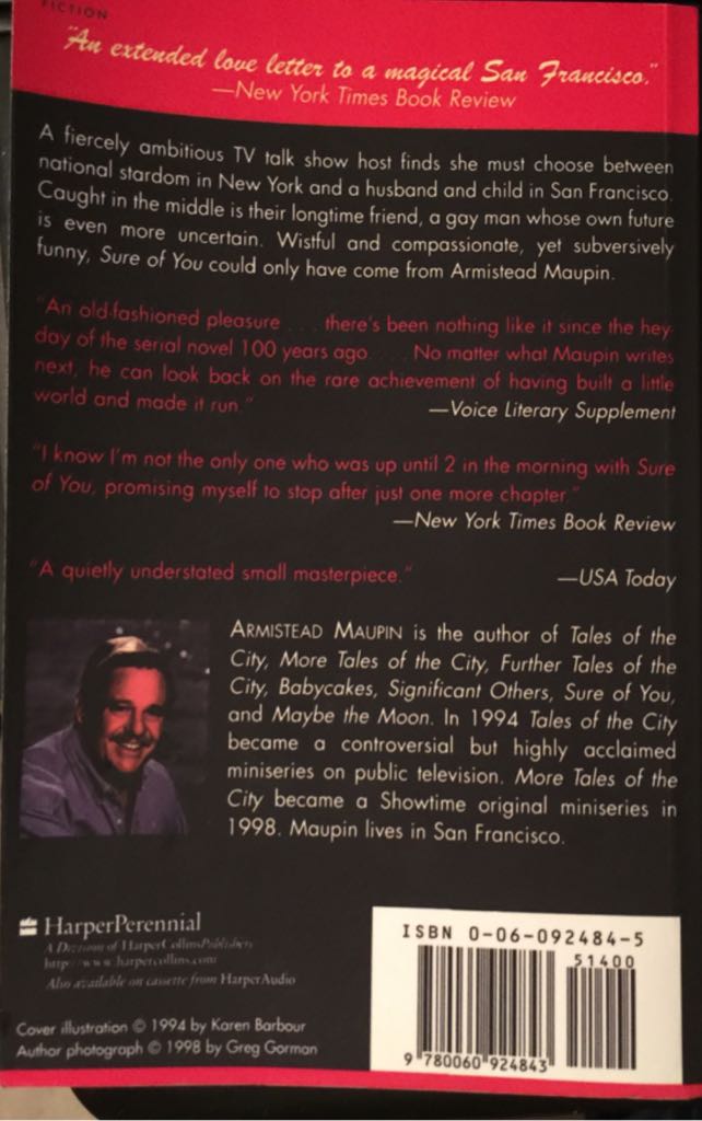 Sure Of You - Armistead Maupin (Harperperrenial - Trade Paperback) book collectible [Barcode 9780060924843] - Main Image 2