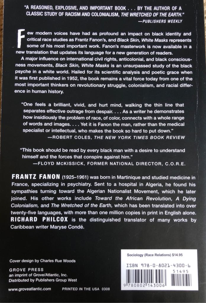 Black Skin, White Masks - Frantz Fanon (Grove Press - Paperback) book collectible [Barcode 9780802143006] - Main Image 2