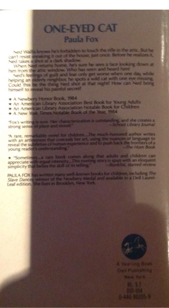 One-Eyed Cat - Paula Fox (A Dell Publishing - Paperback) book collectible [Barcode 9780440802051] - Main Image 2