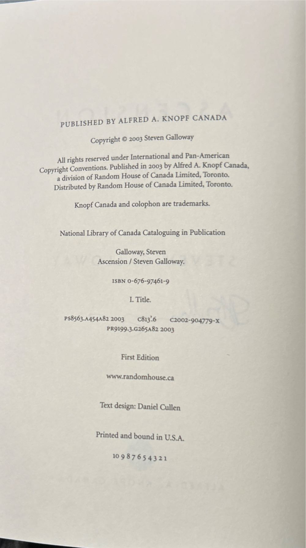 Ascension - Steven Galloway (Knopf Canada - Hardcover) book collectible [Barcode 9780676974614] - Main Image 2