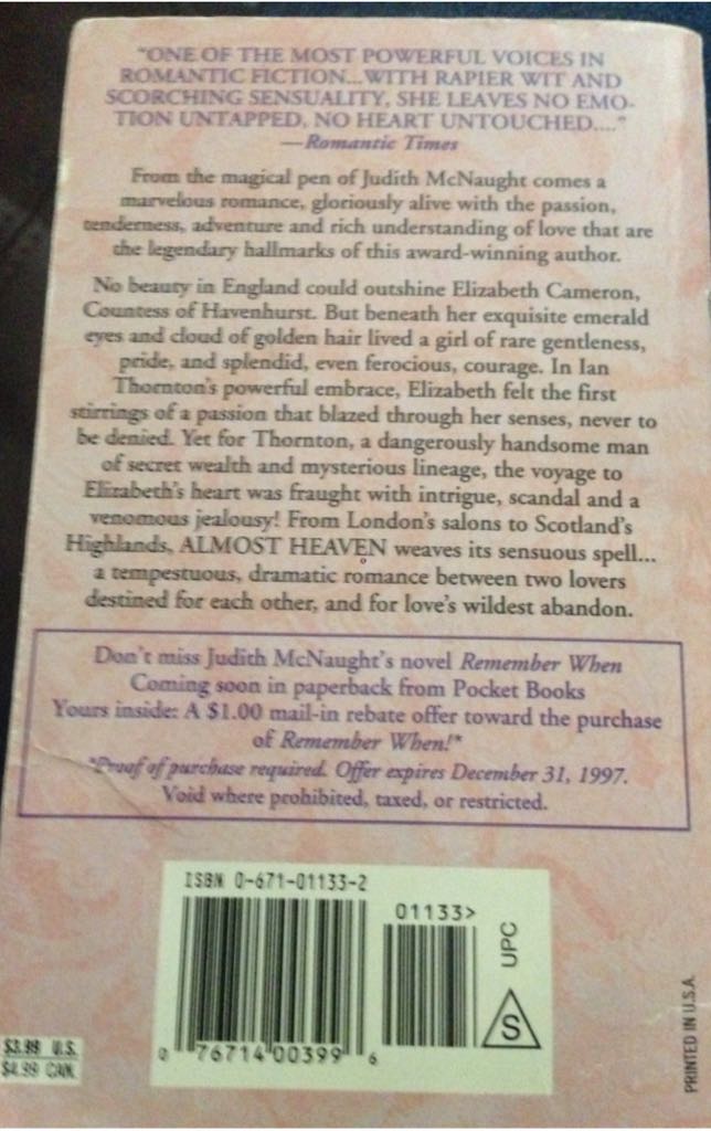 Almost Heaven - Judith McNaught (- eBook) book collectible [Barcode 9780671011338] - Main Image 2