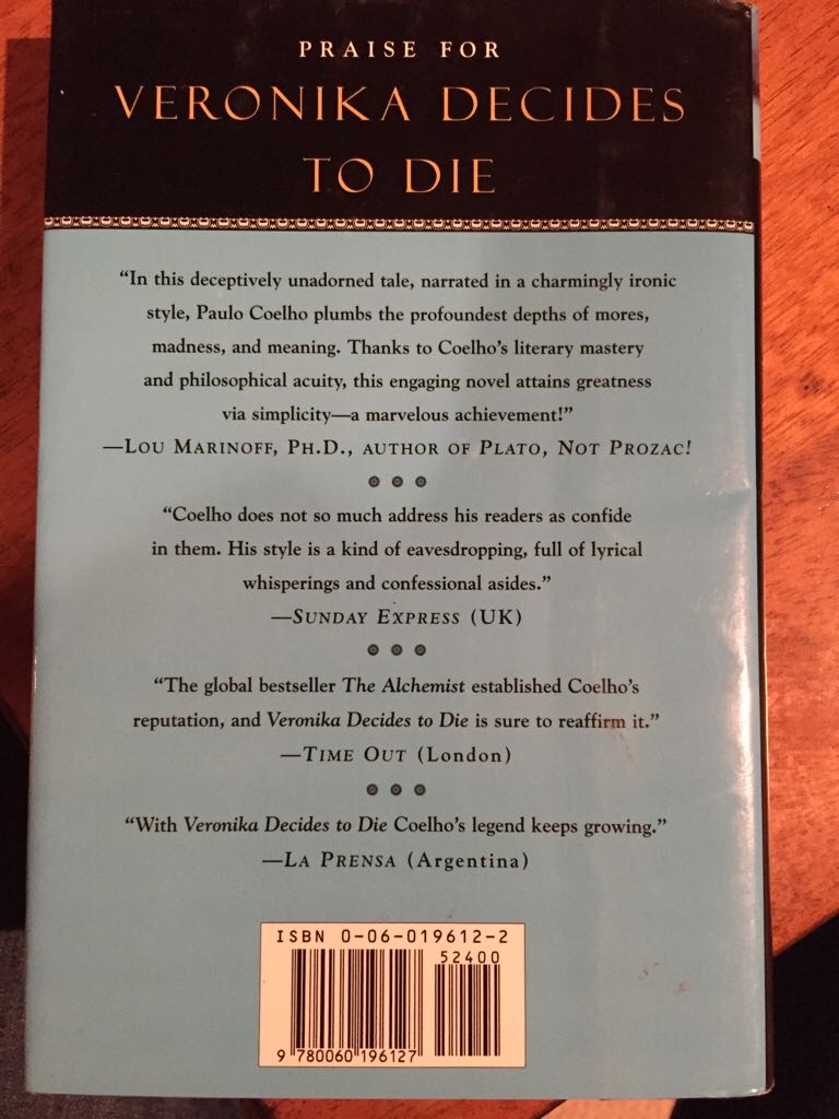 Veronika Decides to Die - Paulo Coelho (Harper - Hardcover) book collectible [Barcode 9780060196127] - Main Image 2