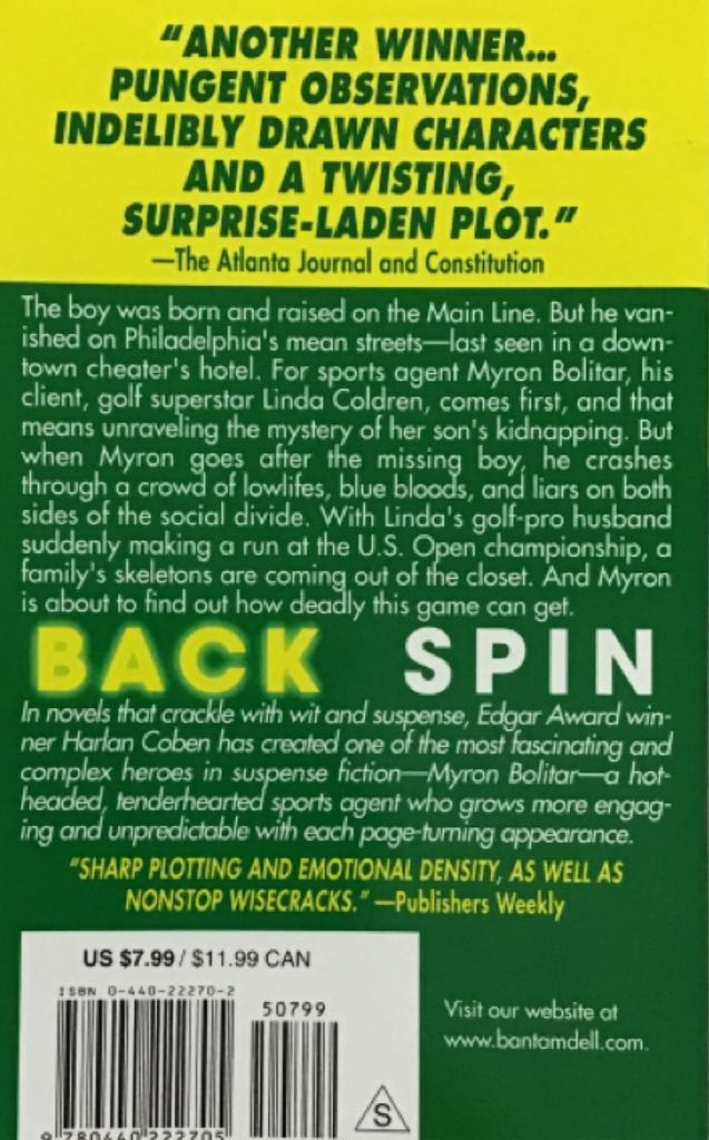 Back Spin - Harlan Coben (Dell - Paperback) book collectible [Barcode 9780440246084] - Main Image 2