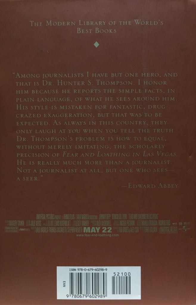 Fear and Loathing in Las Vegas - Hunter S. Thompson (Random House - Hardcover) book collectible [Barcode 9780679602989] - Main Image 2