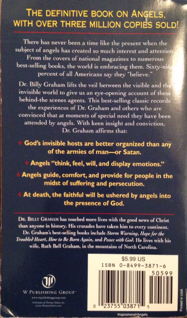 ANGELS:  God’s Secret Agents - Billy Graham (Word Publishing - Hardcover) book collectible [Barcode 9780849911675] - Main Image 2