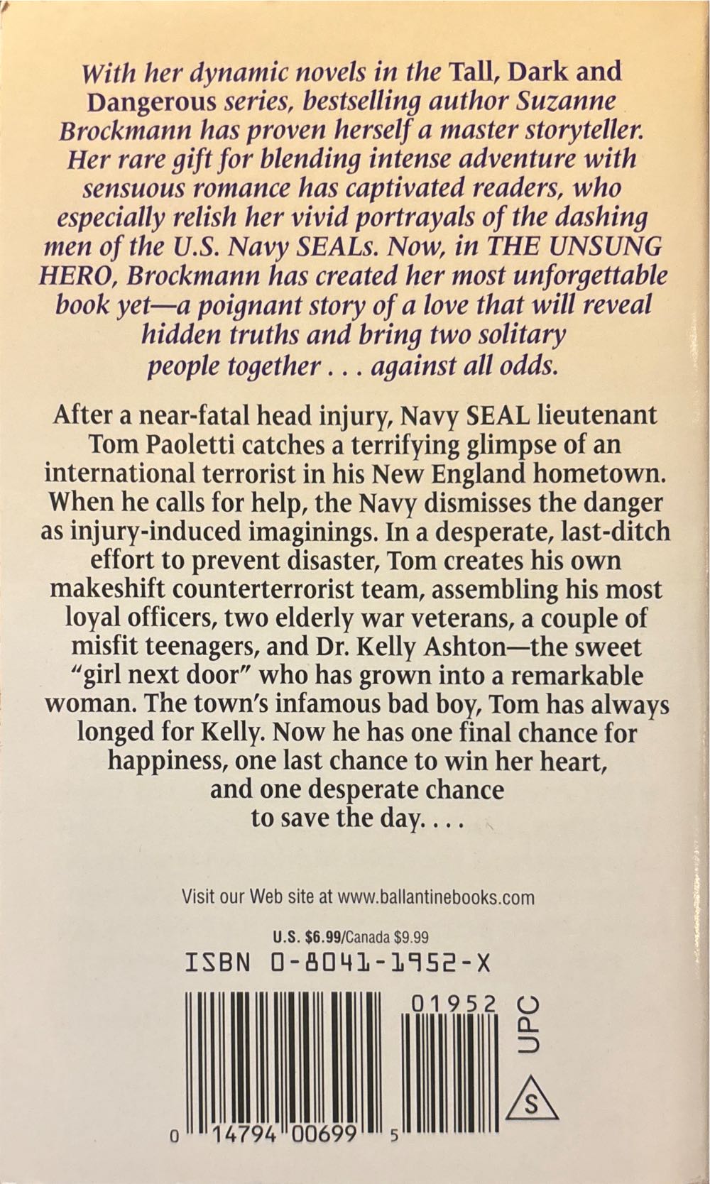 The Unsung Hero - Suzanne Brockmann (Ballantine Books Romance - Paperback) book collectible [Barcode 9780804119528] - Main Image 2
