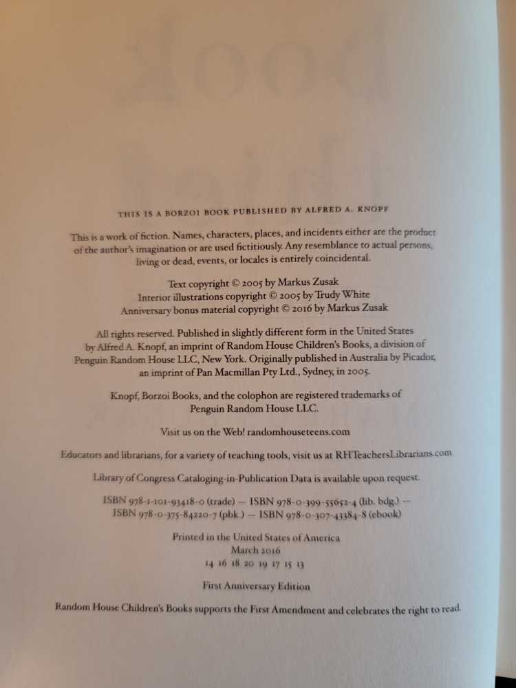 The Book Thief - Markus Zusak (Alfred A. Knopf Books for Young Readers - Hardcover) book collectible [Barcode 9781101934180] - Main Image 4