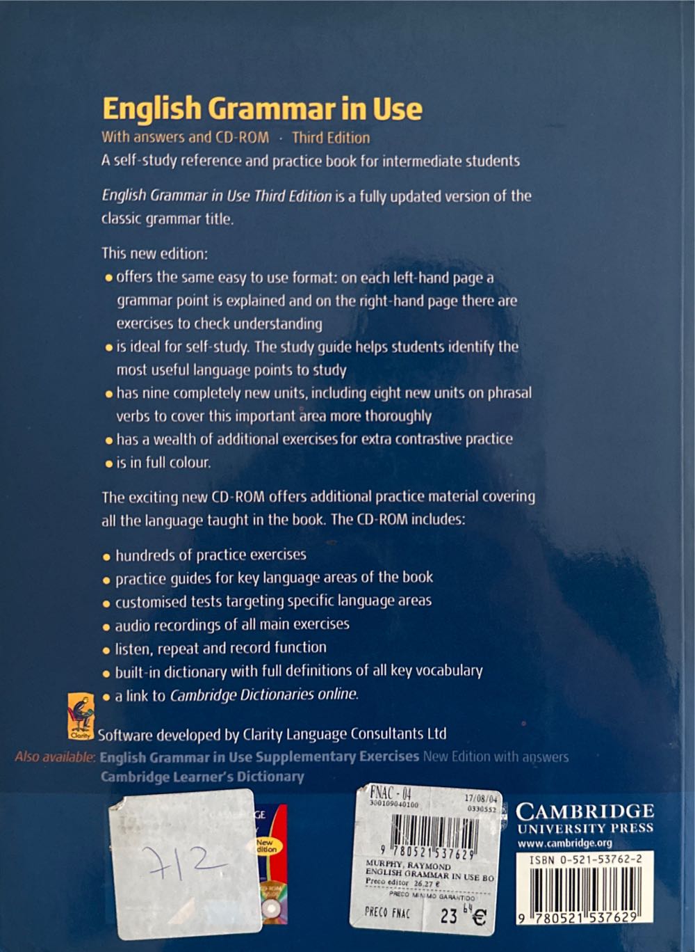 English Grammar in Use, with answers and CD-ROM - Raymond Murphy (Cambridge University Press) book collectible [Barcode 9780521537629] - Main Image 3