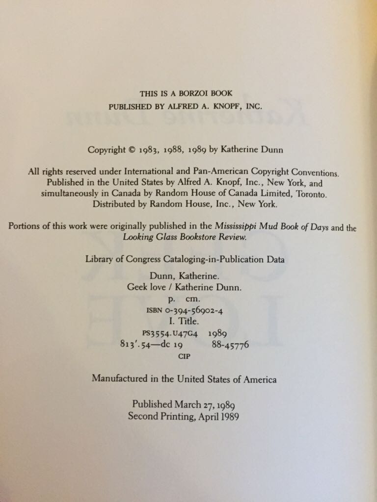 Geek Love - Katherine Dunn (Alfred A. Knopf - Hardcover) book collectible [Barcode 9780394569024] - Main Image 2