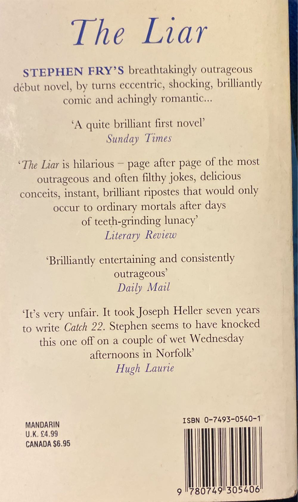 The Liar - Stephen Fry (Mandarin Paperbacks - Paperback) book collectible [Barcode 9780749305406] - Main Image 2