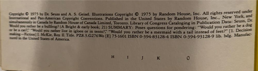 Would You Rather Be a Bullfrog? - Dr. Seuss (Random House - Hardcover) book collectible [Barcode 9780394831282] - Main Image 3