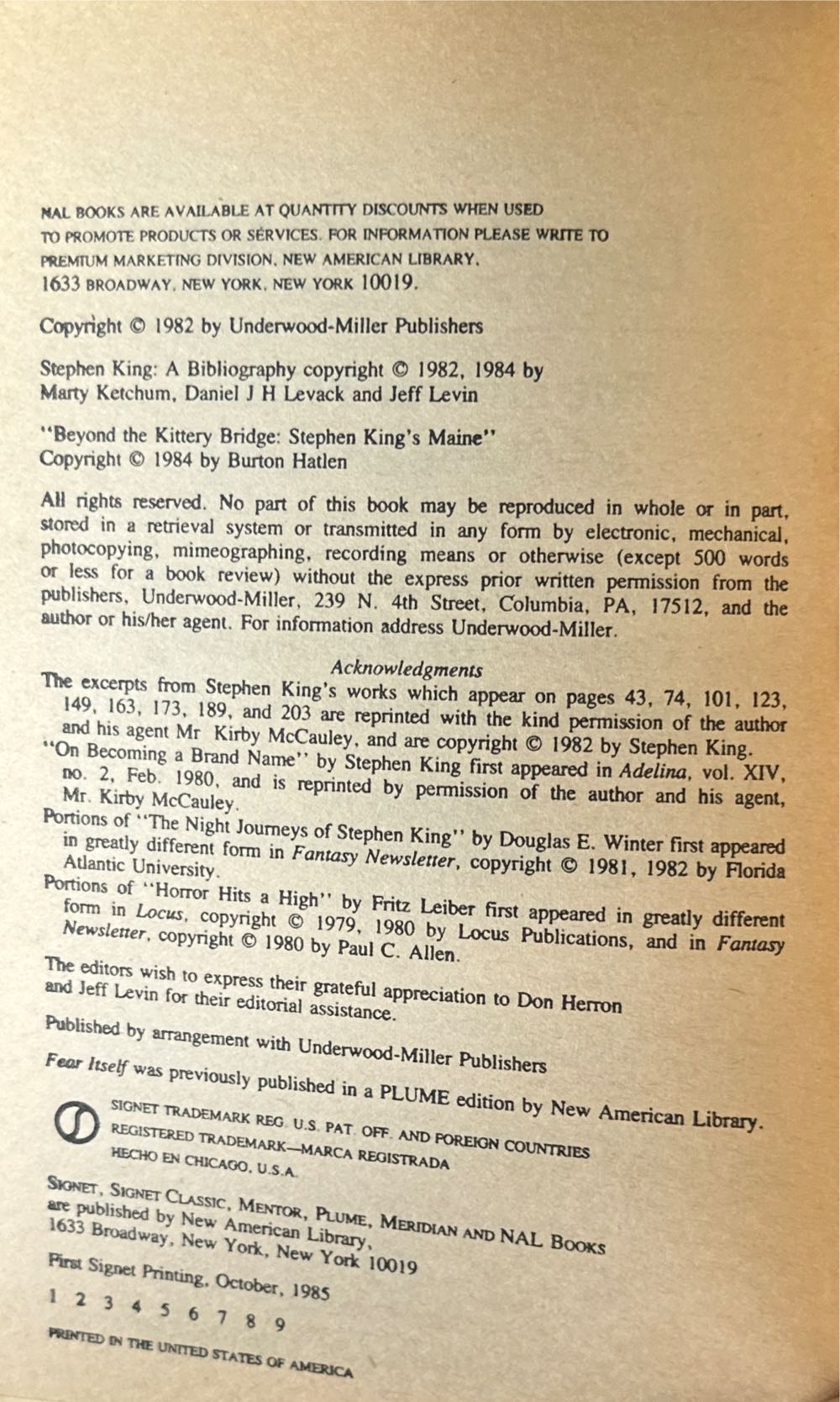 Fear Itself - Tim Underwood (Signet - Paperback) book collectible [Barcode 9780451138590] - Main Image 3