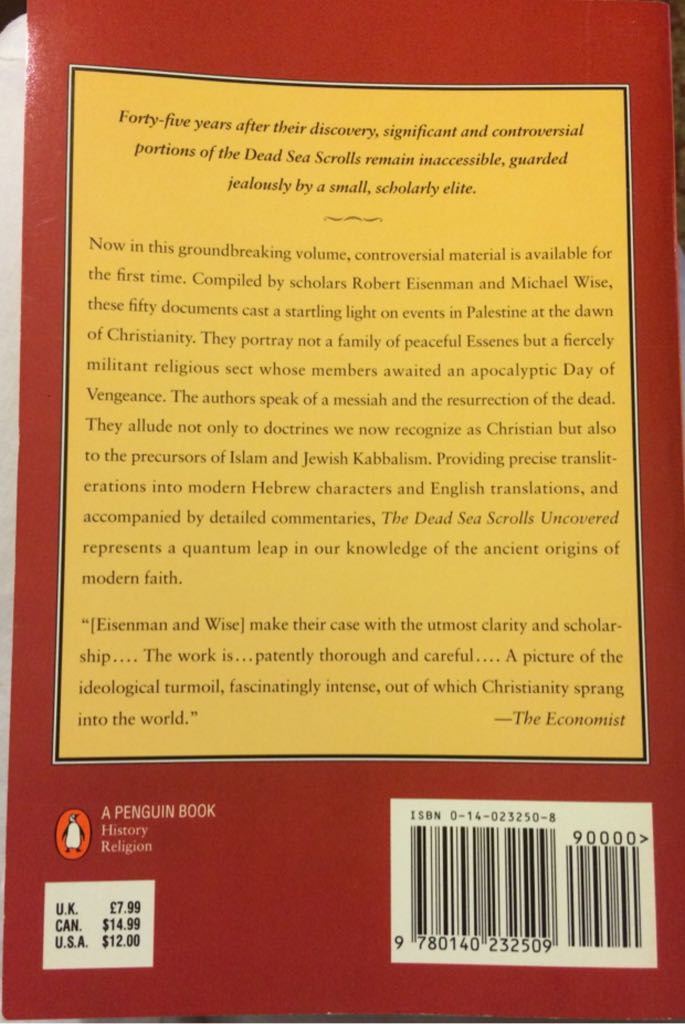 The Dead Sea Scrolls Uncovered - Robert H. Eisenman (Barnes & Noble Books - Hardcover) book collectible [Barcode 9780140232509] - Main Image 2