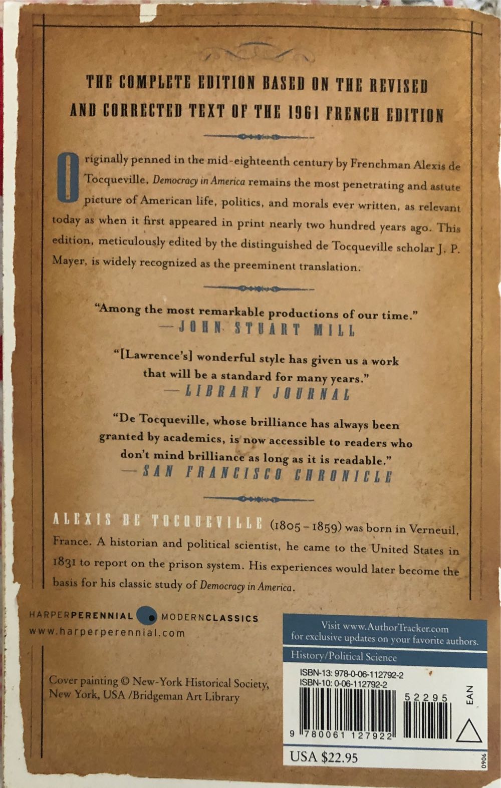 Democracy in America - Alexis De Tocqueville (Harper Perennial) book collectible [Barcode 9780061127922] - Main Image 2