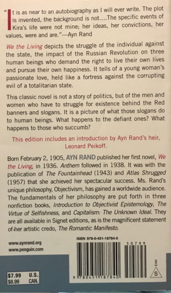 We the Living - Ayn Rand (Signet - Paperback) book collectible [Barcode 9780451187840] - Main Image 2