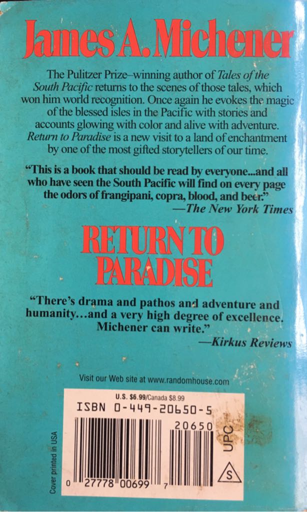 Return to Paradise - James A. Michener (Fawcett Crest - Paperback) book collectible [Barcode 9780449206508] - Main Image 2
