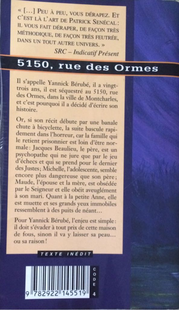 5150, Rue Des Ormes - Patrick Sénécal (Les Éditions Alire - Paperback) book collectible [Barcode 9782922145519] - Main Image 2