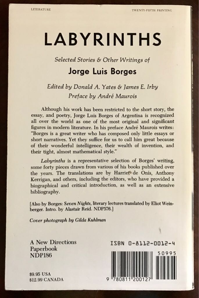 Labyrinths: Selected Stories and Other Writings - Jorge Luis Borges (New Directions - Paperback) book collectible [Barcode 9780811200127] - Main Image 2