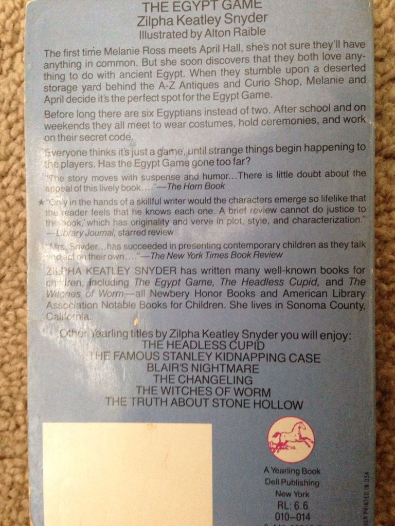 The Egypt Game - Zilpha Keatley Snyder (Dell Publishing Co. - Paperback) book collectible - Main Image 2