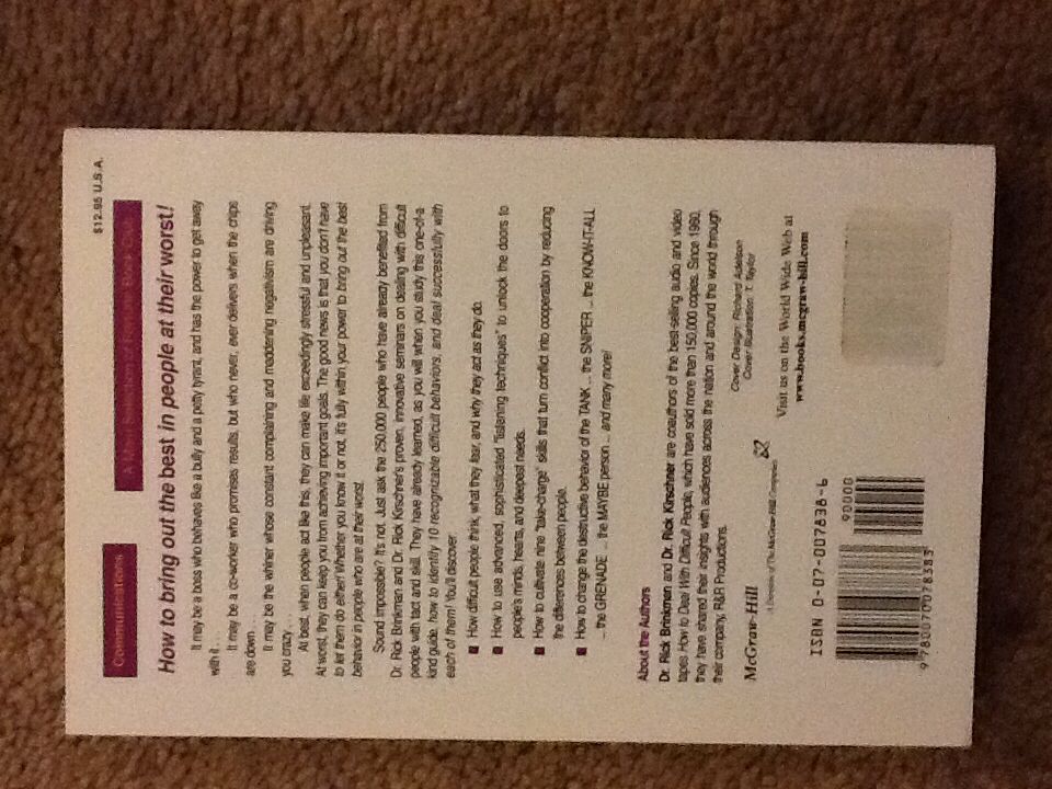 Dealing With People You Cant StandHow to Bring Out the Best in People at Their Worst - RICK BRINKMAN (McGraw Hill - Paperback) book collectible [Barcode 9780070078383] - Main Image 2