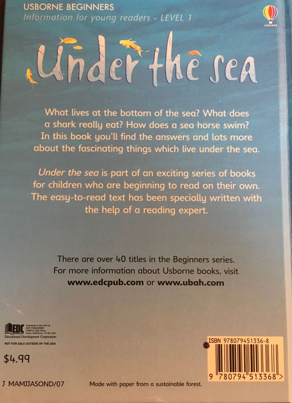Under the Sea: Internet Referenced (Beginners Nature - New Format, Level 1) - Fiona Patchett (Usborne Pub Ltd - Hardcover) book collectible [Barcode 9780794513368] - Main Image 2