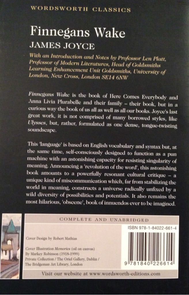 Finnegans Wake - James Joyce (Wordsworth Editions - Paperback) book collectible [Barcode 9781840226614] - Main Image 2