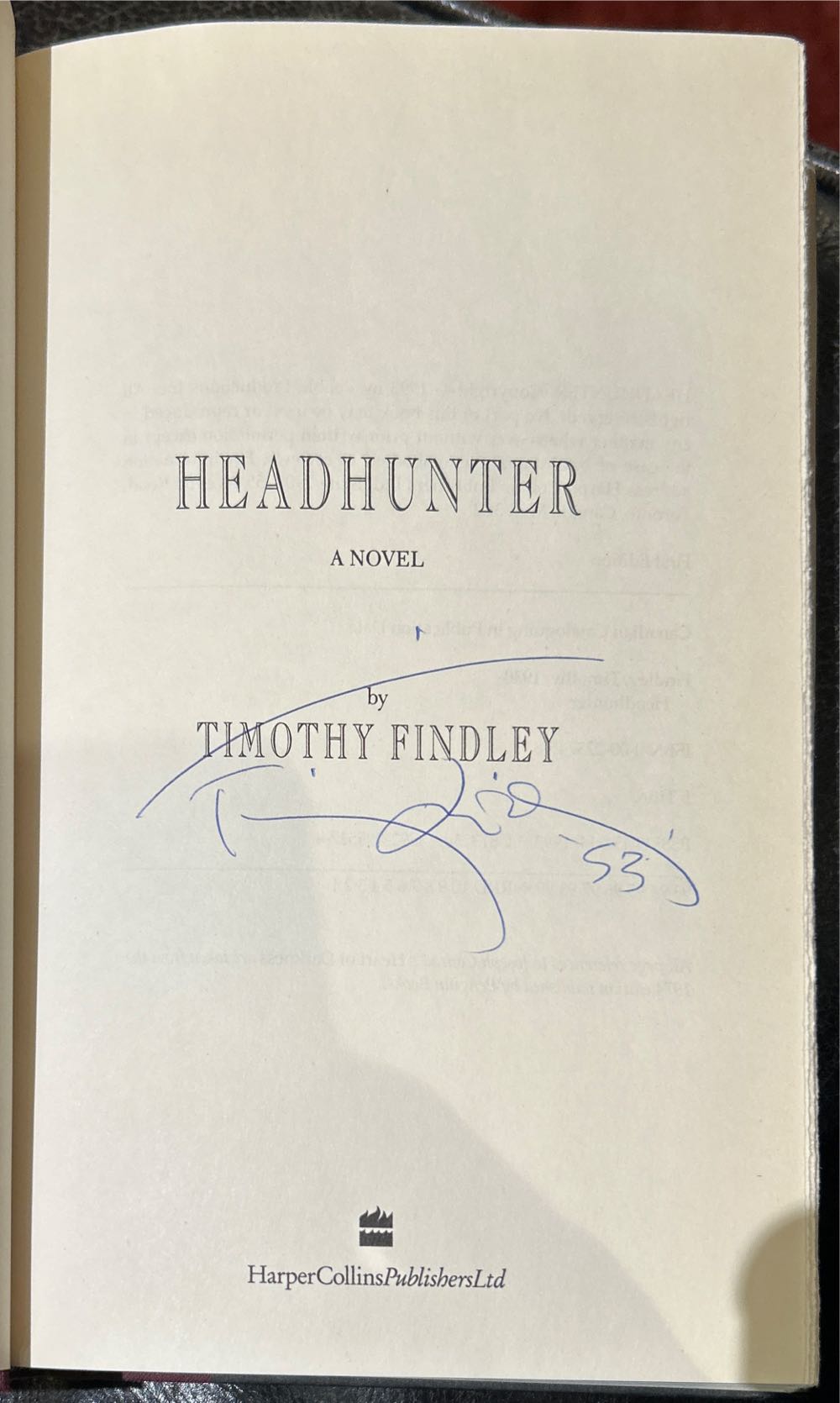 Headhunter - Timothy Findley (Harpercollins Publishers Ltd - Hardcover) book collectible [Barcode 9780002237451] - Main Image 2