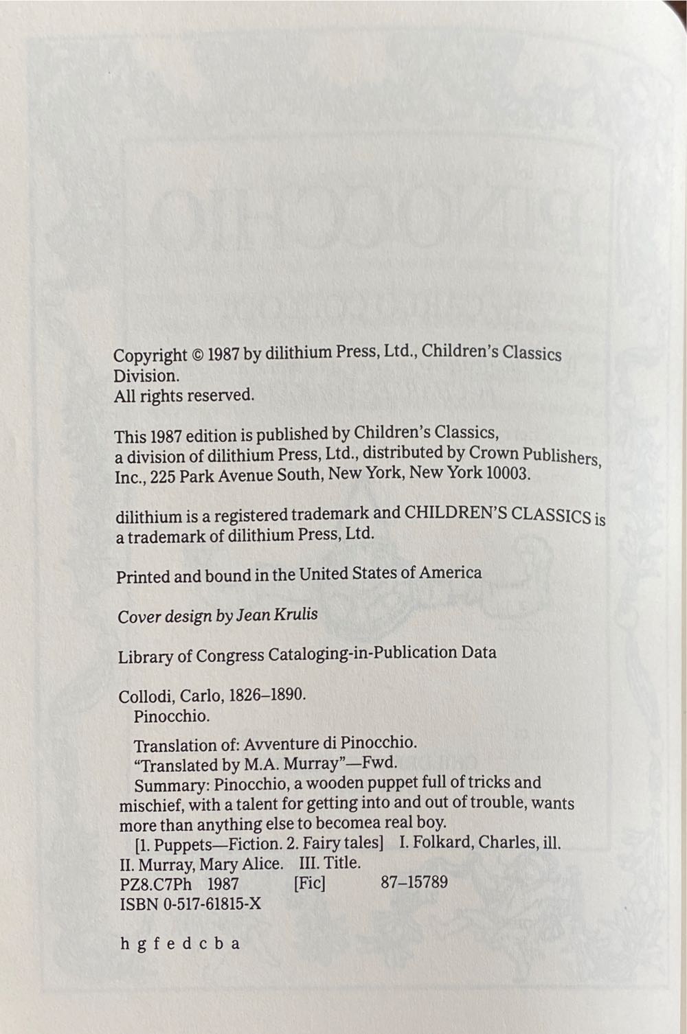 Pinocchio - Carlo Collodi (Random House Value Pub - Hardcover) book collectible [Barcode 9780517618158] - Main Image 3