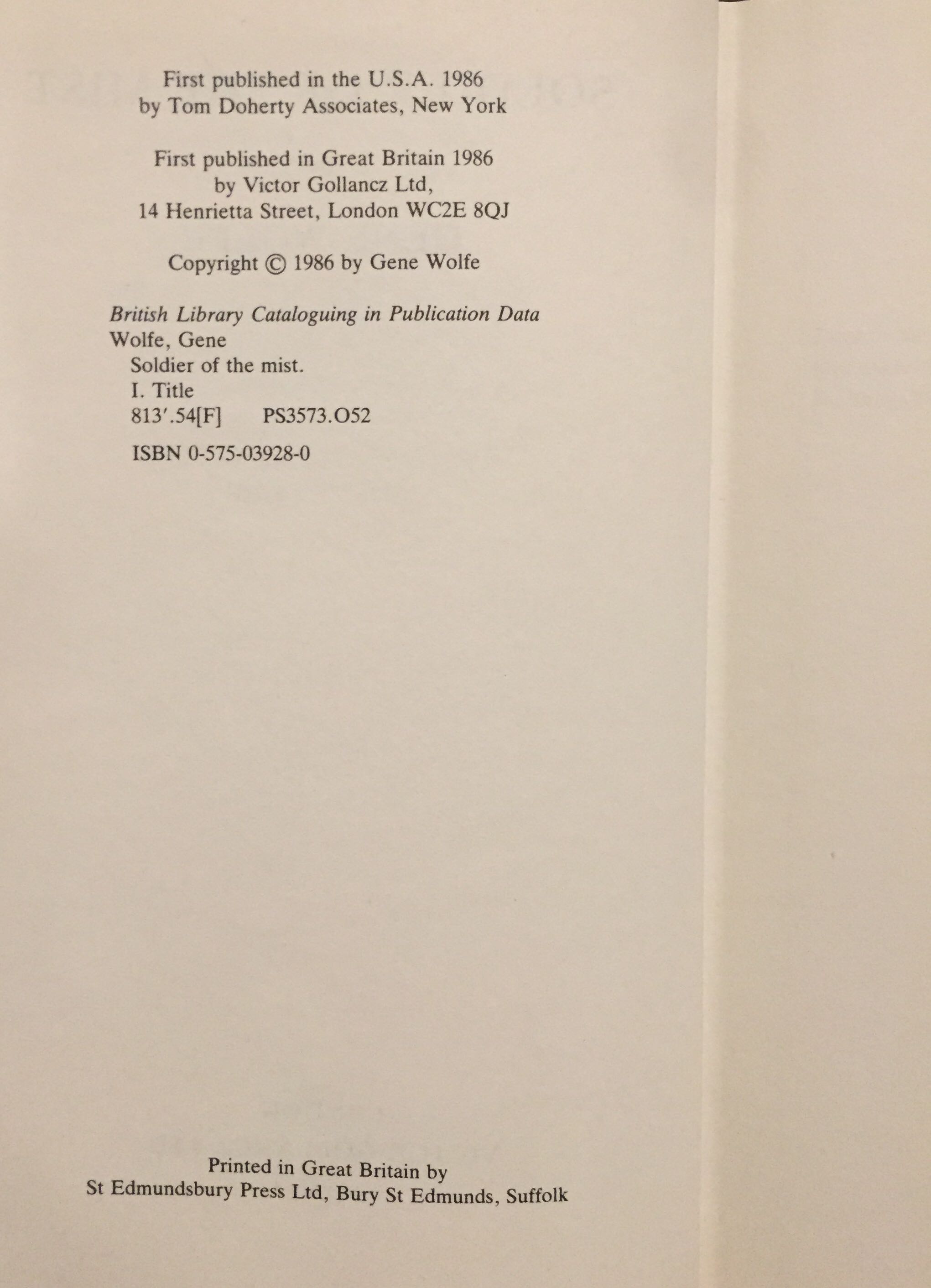 Soldier Of The Mist - Gene Wolfe (Gollancz Science Fiction - Hardcover) book collectible [Barcode 9780575039285] - Main Image 4