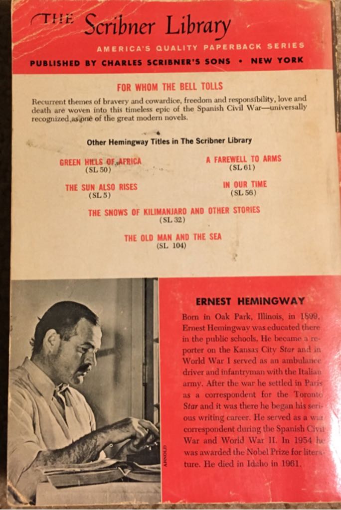 For Whom the Bell Tolls - Ernest Hemingway (Charles Scribner’s Sons - Paperback) book collectible [Barcode 9780684717982] - Main Image 2