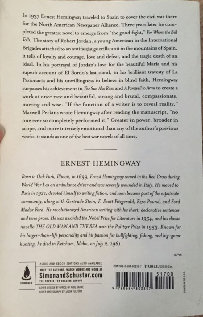 For Whom the Bell Tolls - Ernest Hemingway (Scribner - Paperback) book collectible [Barcode 9780684803357] - Main Image 2