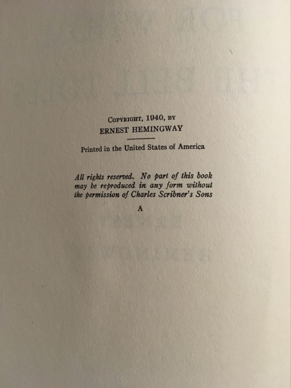 For Whom the Bell Tolls - Ernest Hemingway (Charles Scribner‘s Sons - Hardcover) book collectible - Main Image 2