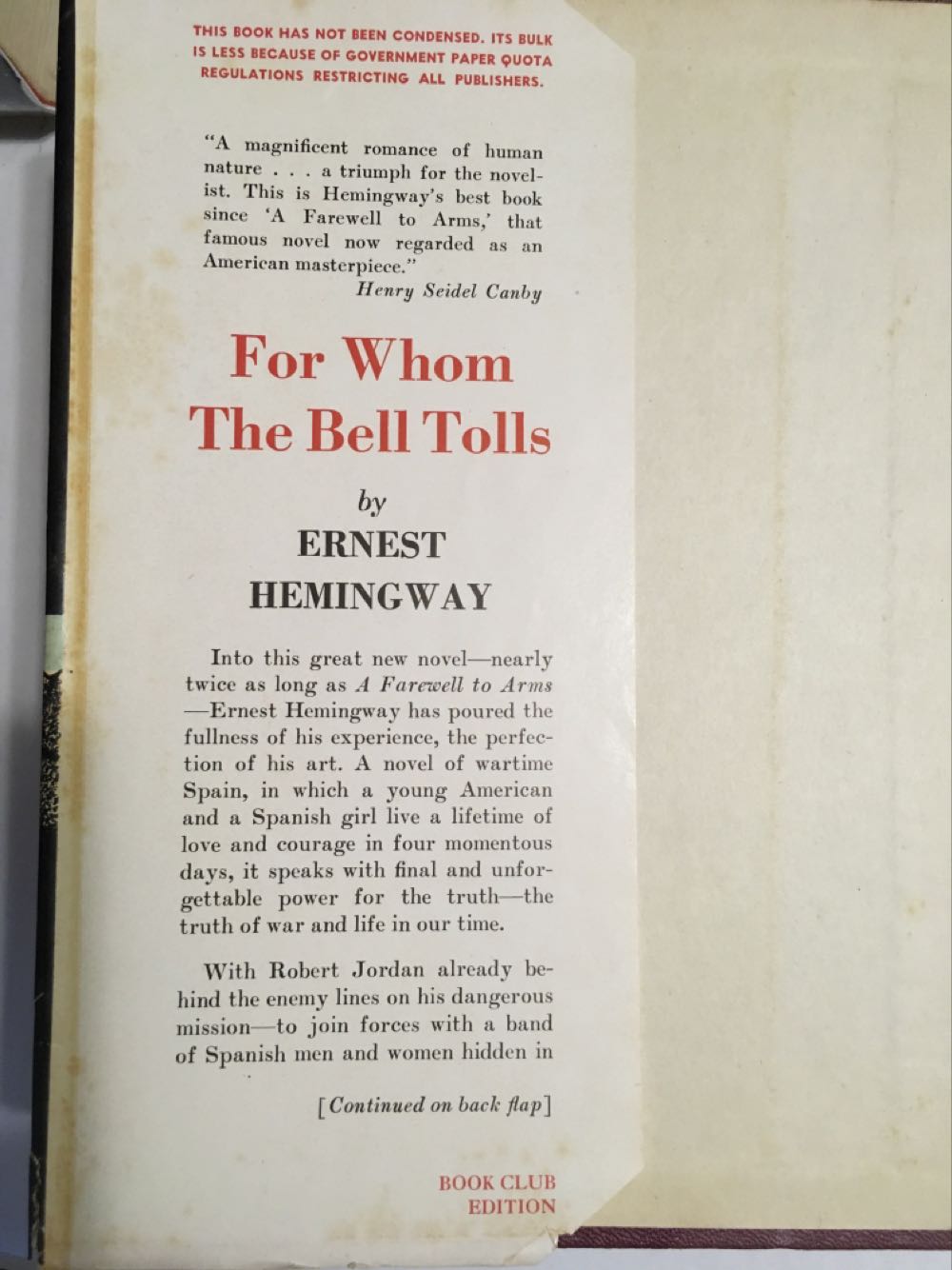 For Whom the Bell Tolls - Ernest Hemingway (Charles Scribner‘s Sons - Hardcover) book collectible - Main Image 4