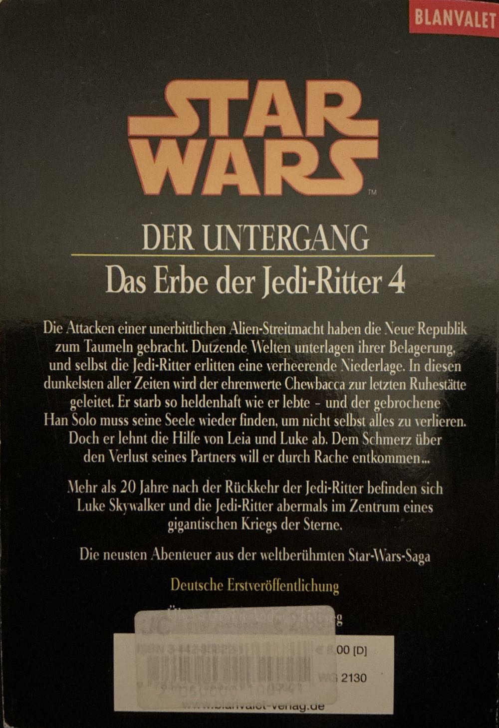 Star Wars: Das Erbe der Jedi-Ritter 4 - Der Untergang - James Luceno (Blanvalet - Paperback) book collectible [Barcode 9783442358229] - Main Image 2