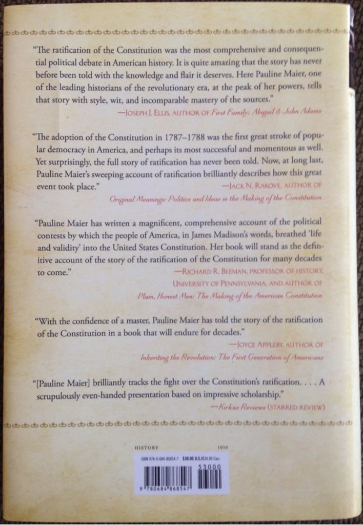 Ratification: The People Debate the Constitution, 1787-1788 - Pauline Maier (Simon & Schuster - Hardcover) book collectible [Barcode 9780684868547] - Main Image 2