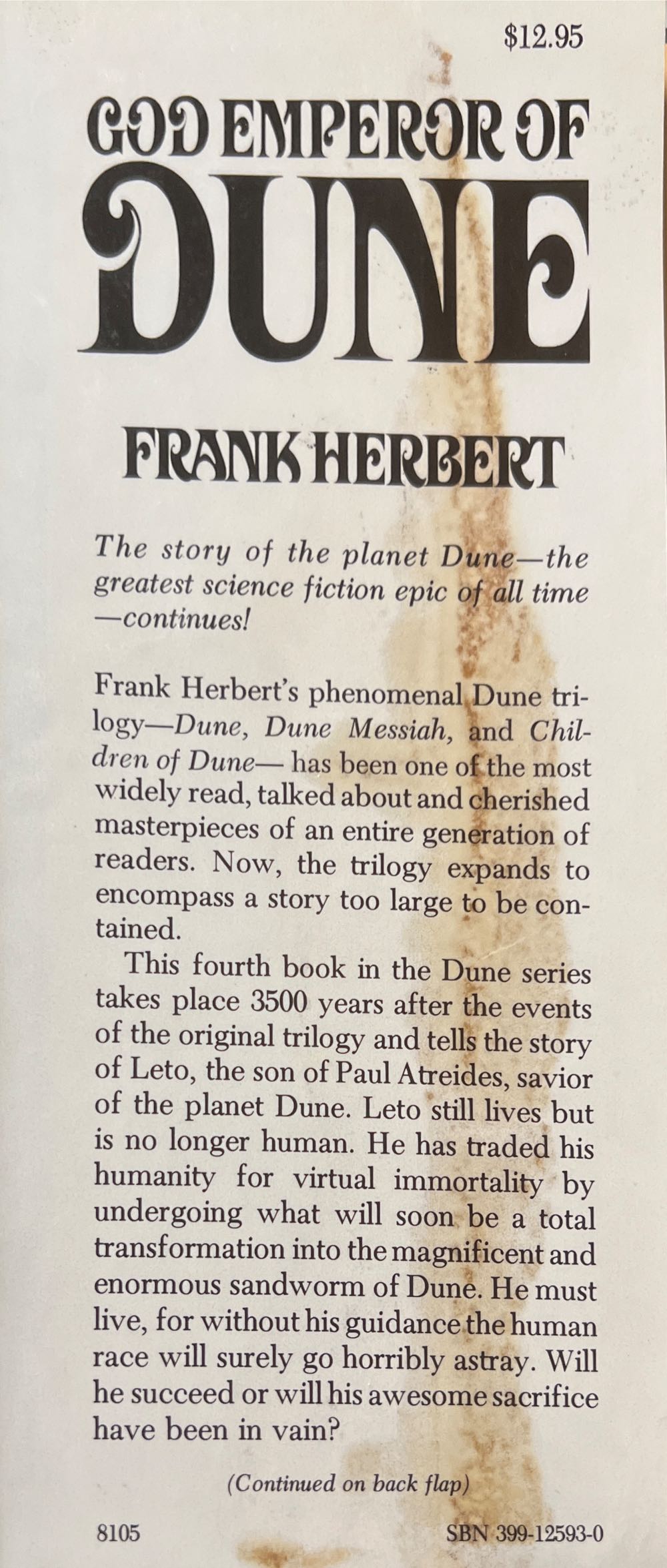 God Emperor of Dune - Frank Herbert (Putnam & Sons - Hardcover) book collectible [Barcode 9780399125935] - Main Image 3