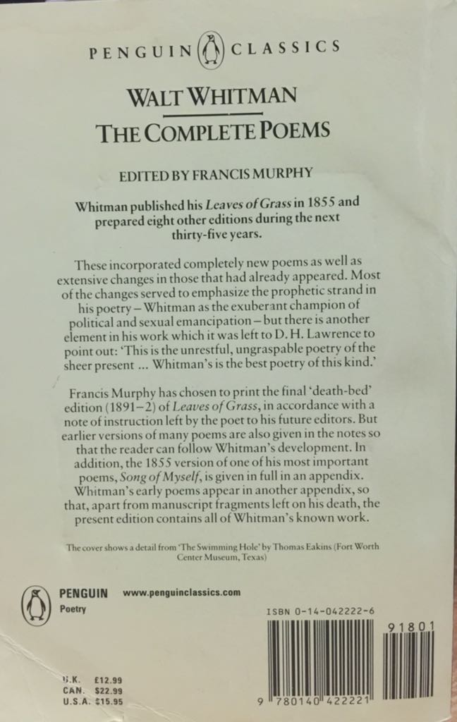 Complete Poems - Whitman, Walt book collectible [Barcode 9780140422221] - Main Image 2