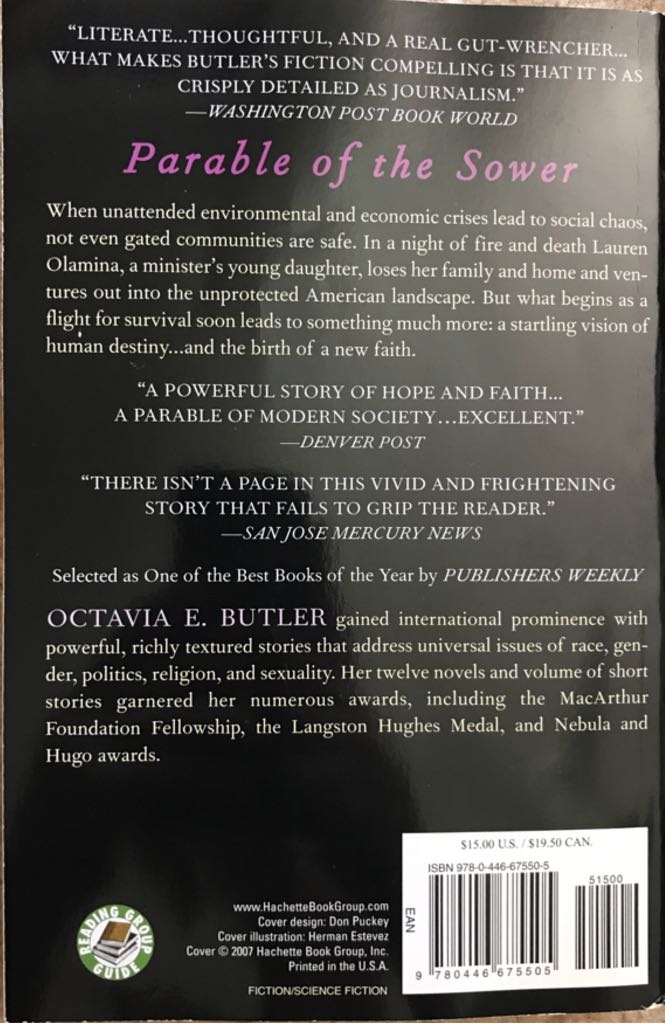 Parable of the Sower - Octavia Butler (Grand Central Publishing - Paperback) book collectible [Barcode 9780446675505] - Main Image 2