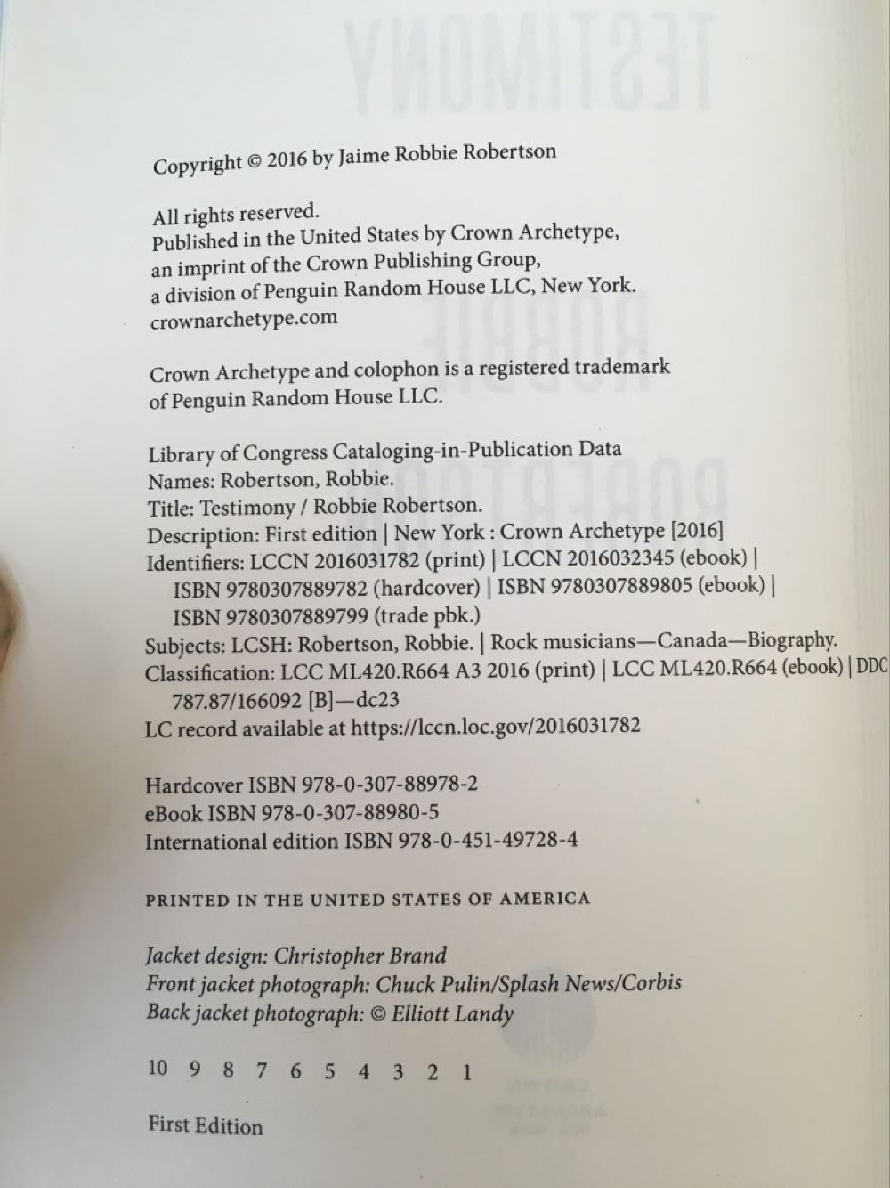 Testimony - Robbie Robertson (Crown Archetype) book collectible [Barcode 9780307889782] - Main Image 3