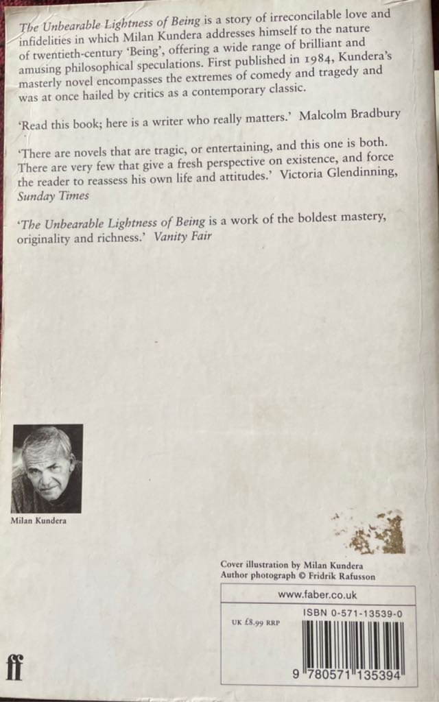Unbearable Lightness of Being, The - Milan Kundera (Faber and Faber - Paperback) book collectible [Barcode 9780571135394] - Main Image 2