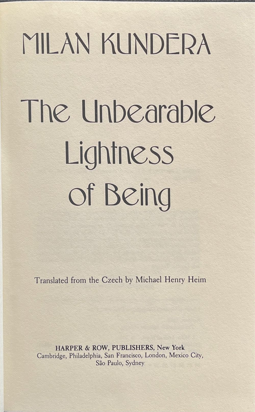 The Unbearable Lightness of Being - Milan Kundera (Harper & Row - Hardcover) book collectible - Main Image 3