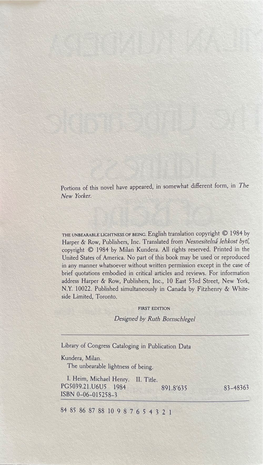 The Unbearable Lightness of Being - Milan Kundera (Harper & Row - Hardcover) book collectible - Main Image 4