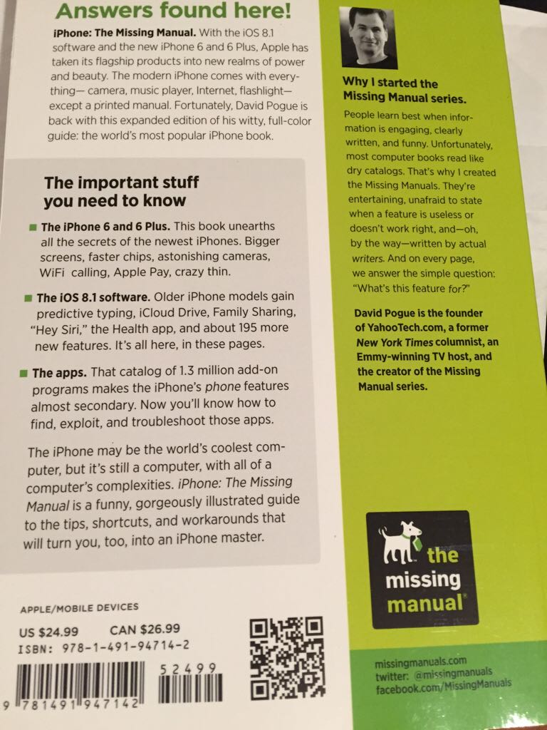 Iphone - David Pogue (O’Reilly Media - Paperback) book collectible [Barcode 9781491947142] - Main Image 2