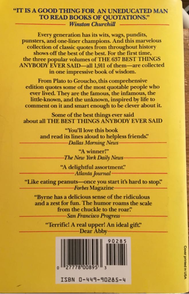 1911 Best Things Anybody Ever Said - Various (Fawcett Columbine - Paperback) book collectible [Barcode 9780449902851] - Main Image 2
